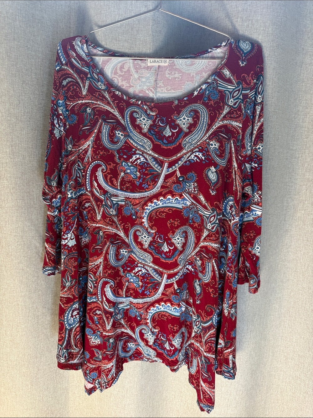 Larace Burgundy Paisley Scoop-Neck Tunic with Blue & Cream Accents